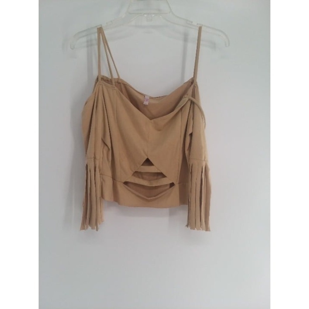 Tan Fringed Midriff Top Size Jr. Small